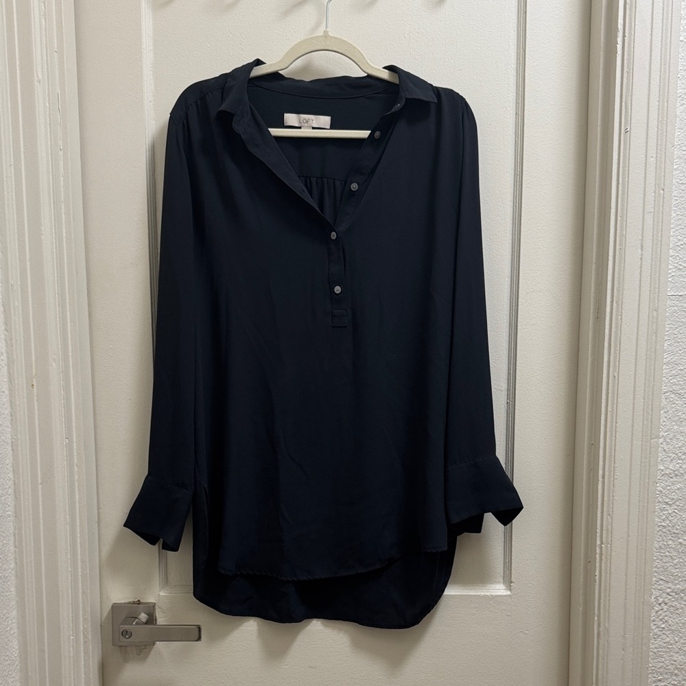 Loft Classic Navy Button-Down Blouse - image 1